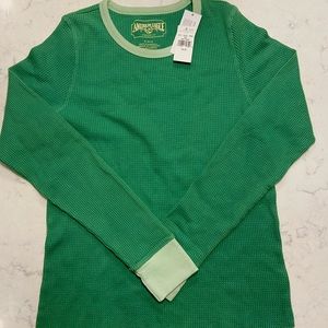 American Eagle Forest Green/Mint Waffle Long Sleeve Shirt